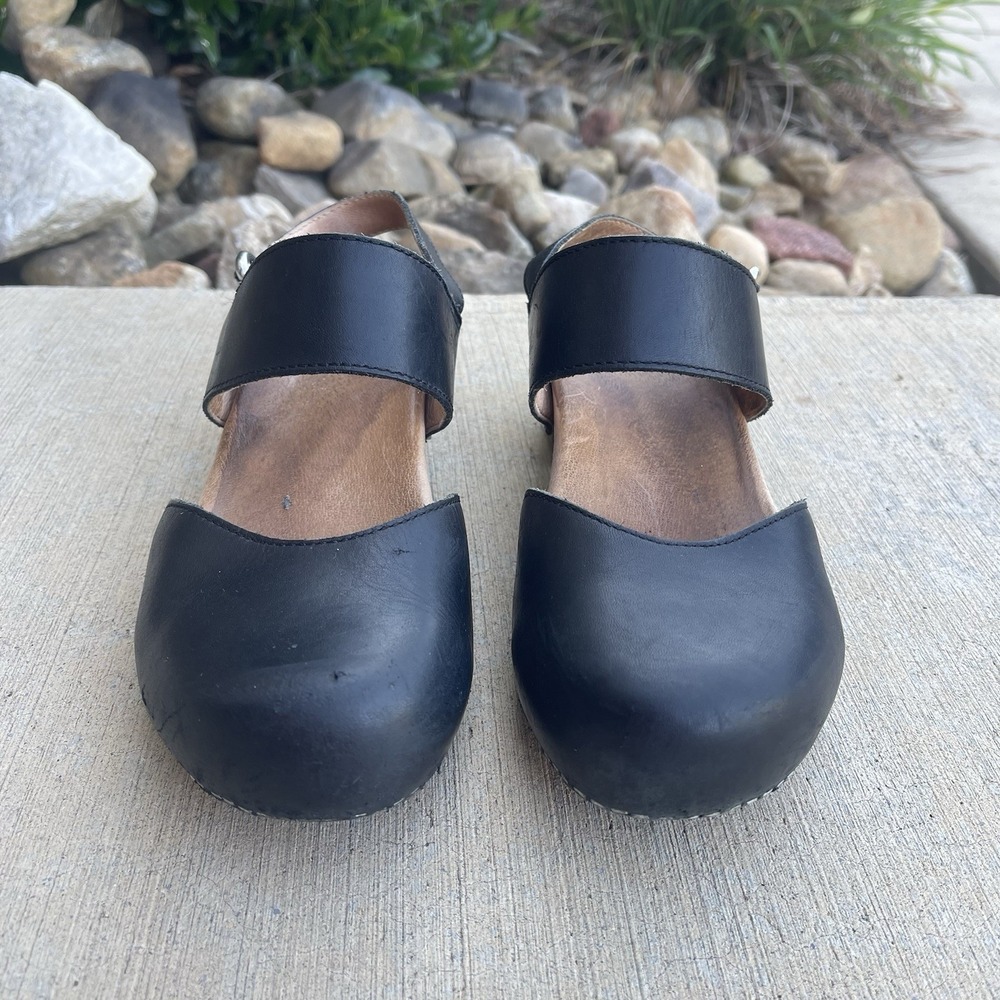 Dansko Malin Black Leather Ankle Strap Clog Sandals Women EU 37 US 6.5-7